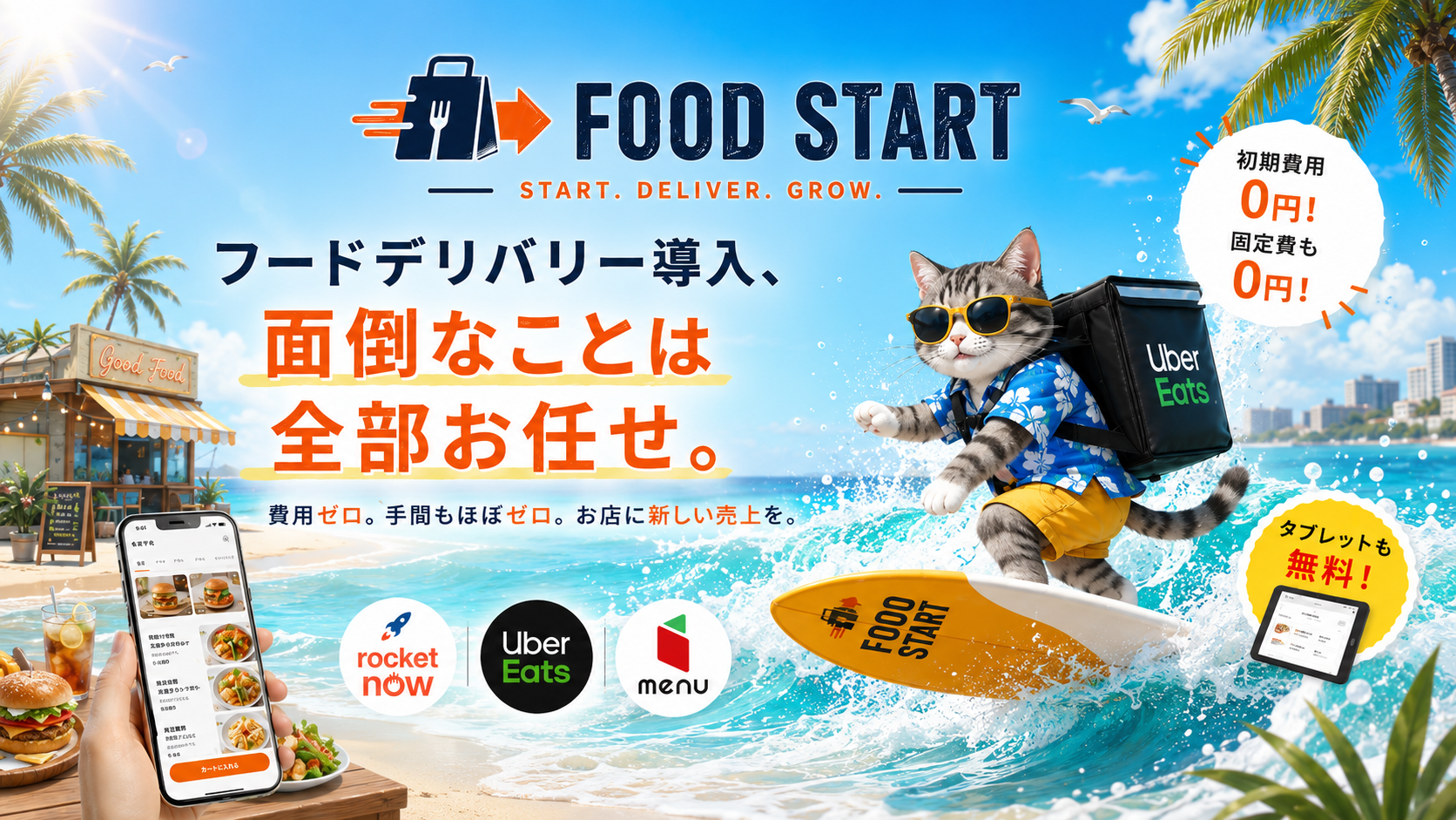 FOOD START フードデリバリー導入サポート。初期費用0円、面倒なことは全部お任せ。