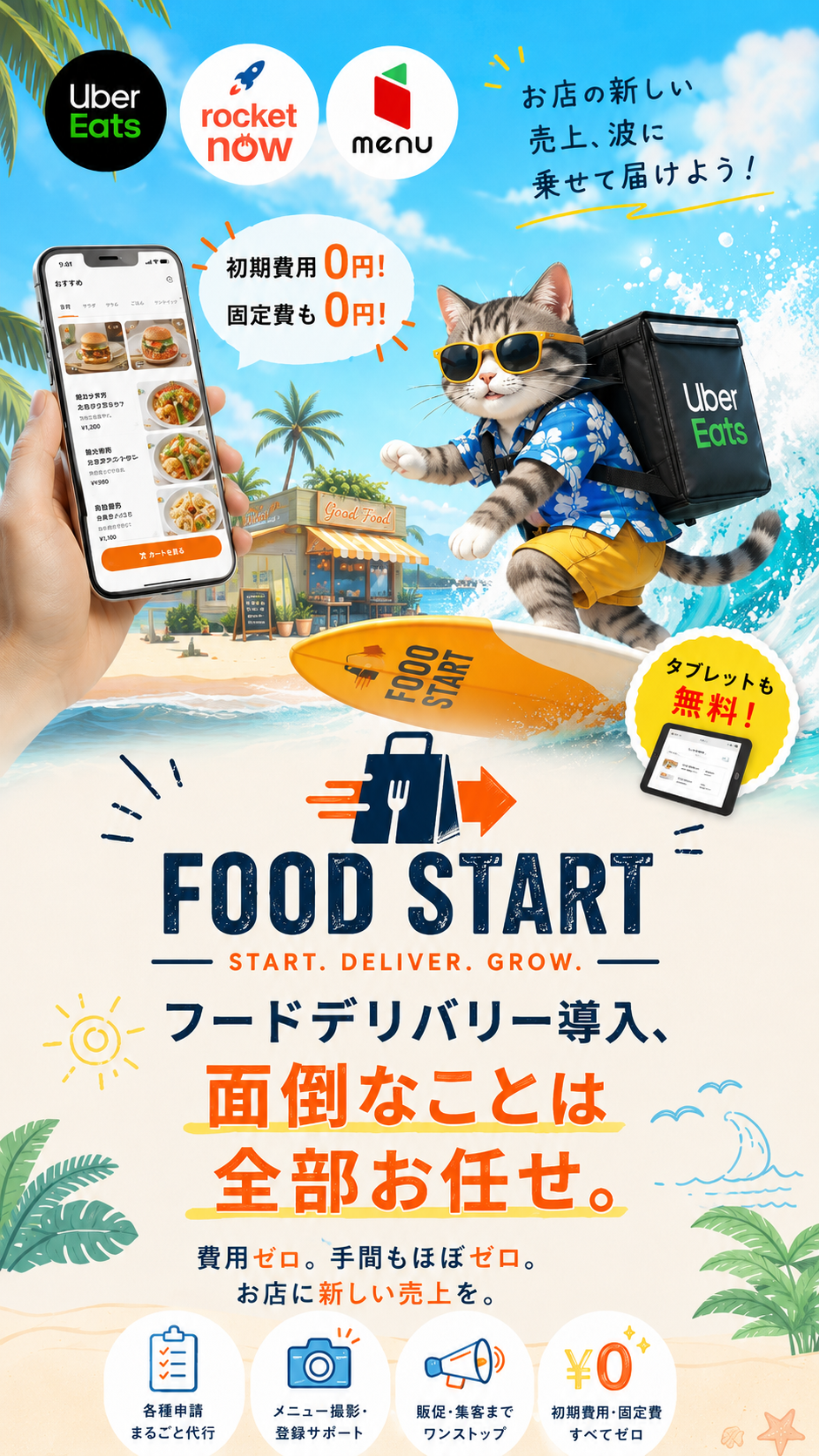 FOOD START フードデリバリー導入サポート。初期費用0円、面倒なことは全部お任せ。